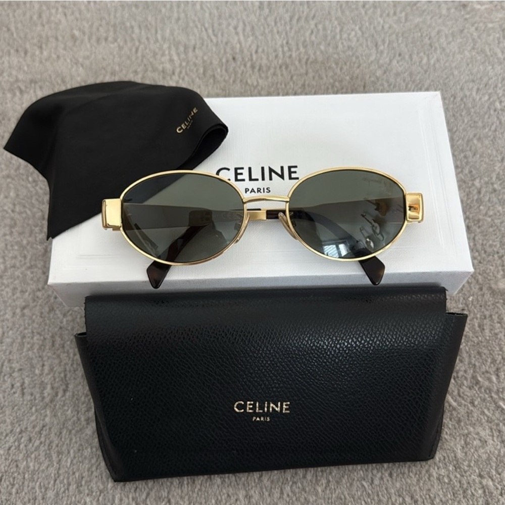 Celine metal TRIOMPHE Gold Frame Sunglasses with Black Lenses